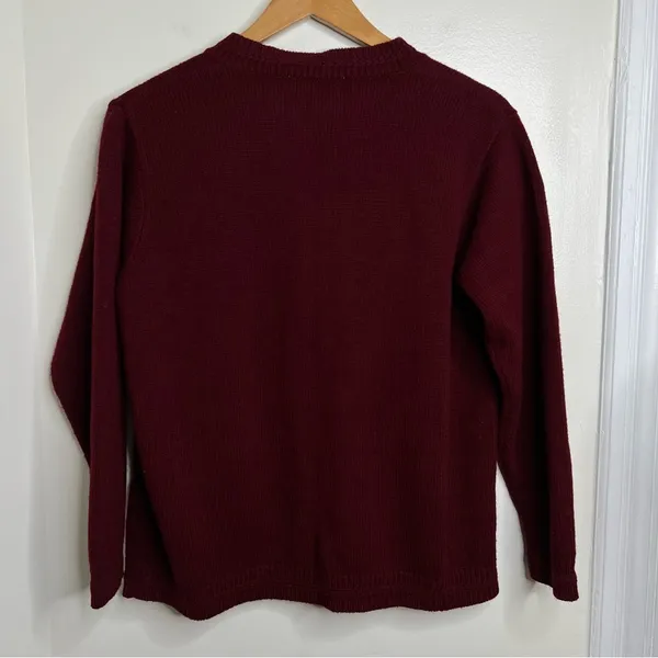 VTG Cardigan Sweater Maroon floral tonal embroidery Pearl bead details Grannycor - Image 6