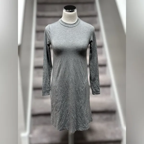 NEW J.Crew Lagenlook Minimalist Mock Neck Heather Gray Modal‎ Jersey Dress XXS - Image 2