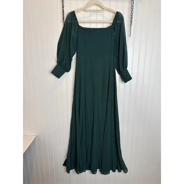 NWT Lulus Feel the Romance Emerald Green Off-the-Shoulder Maxi Dress Wedding XS - Image 3
