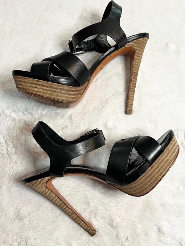 Coach Black Vegan Leather Crisscross Platform Stiletto Heel Dani Sandals Size 6 - Image 10