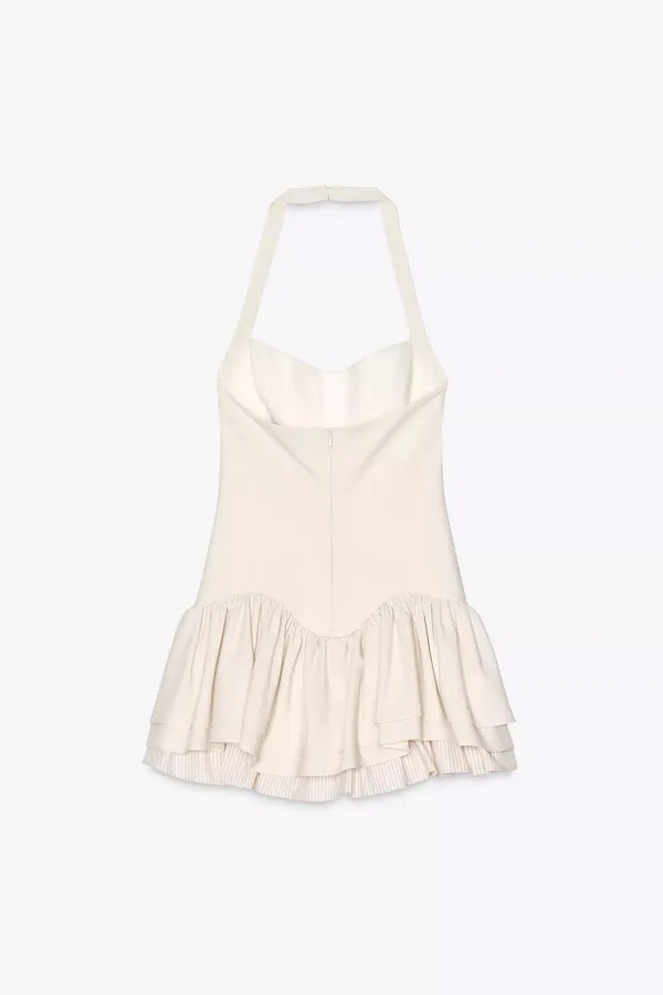 Zara Elegant White cream Halter corset ruffle Dress - Image 7