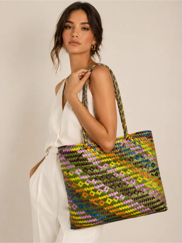 Large Colorful Mexican Woven Straw Tote Bag Market Beach Boho Handmade - Image 2