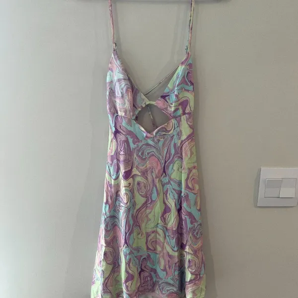 Zara Tie Dye Cutout Satin Mini Dress Sz M - Image 6