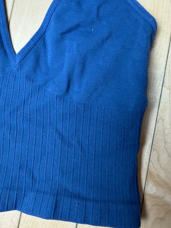 By Together Slate Blue Ribbed & Seamless Low Back Stretch Bralette Top Size S/M - Image 2