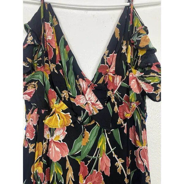 Privacy Please Black Floral Ruffle Maxi Dress Adjustable Straps V-Neck Size S - Image 7