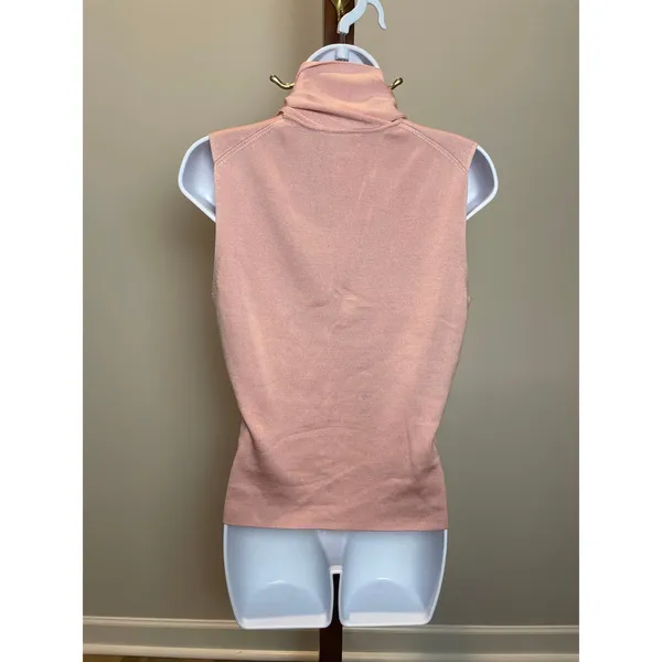 Ann Taylor Pink 100% Silk Sleeveless Tie Mock Neck Top Size M - Image 2