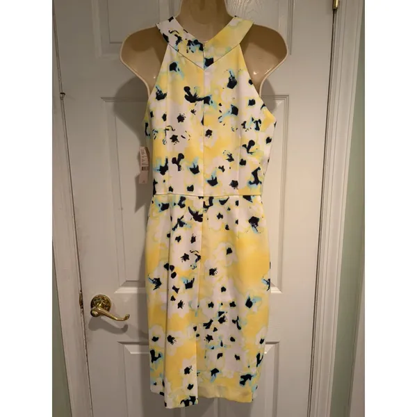 Katherine Kelly‎ Kennedy Dress 6 Yellow Floral Halter Sheath Seaside Breeze NWT - Image 5