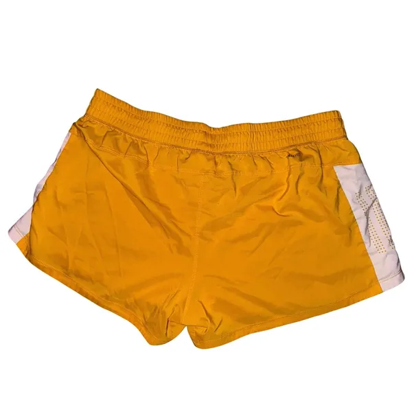 yellow Adidas athletic shorts white side panels black logo women’s medium - Image 3