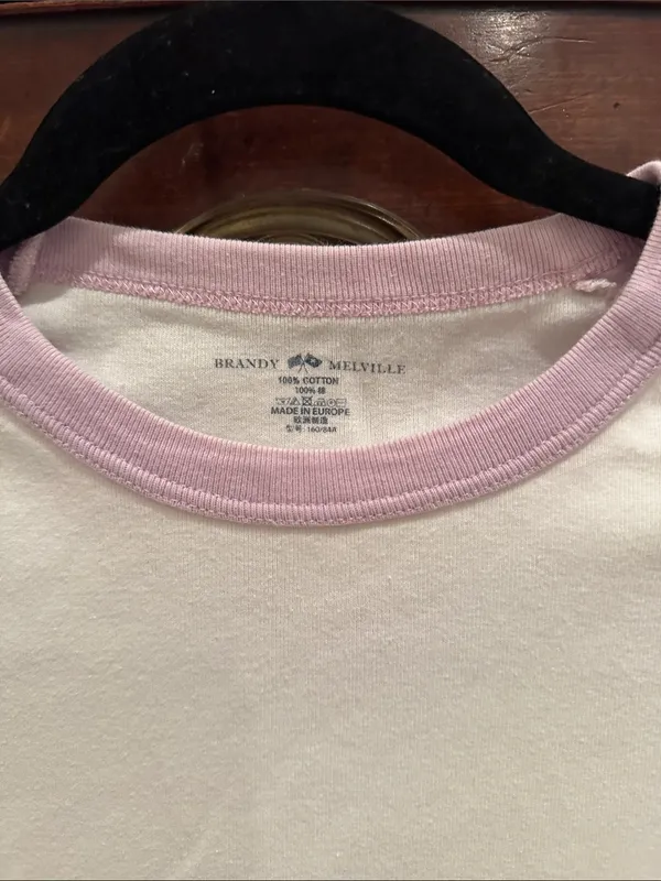 Brandy Melville White and Pink Tee - Image 2