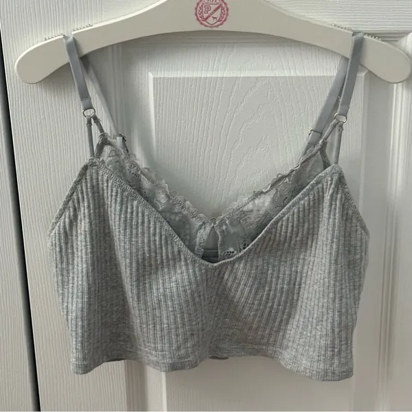 Aerie Ribbed Lace Bra Top in Medium Heather Gray - Image 2