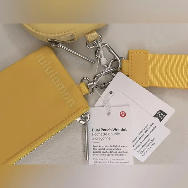 Lululemon NWT Dual Pouch Wristlet Maize Yellow Lemon Wash Card Holder - Image 6