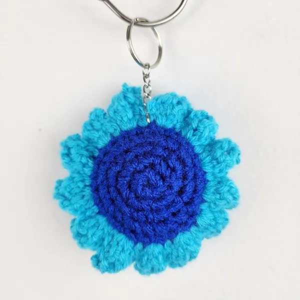 New Crochet Blue Light Blue Stuffed Flower Keychain Handmade Handcrafted - Image 5
