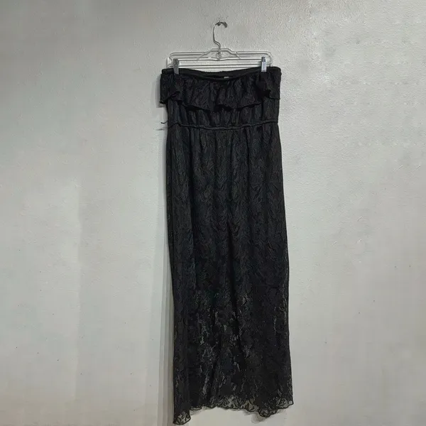 Trixxi Black Lace Strapless Maxi Dress Sz 2X Ruffle Top Sheer Overlay - Image 8
