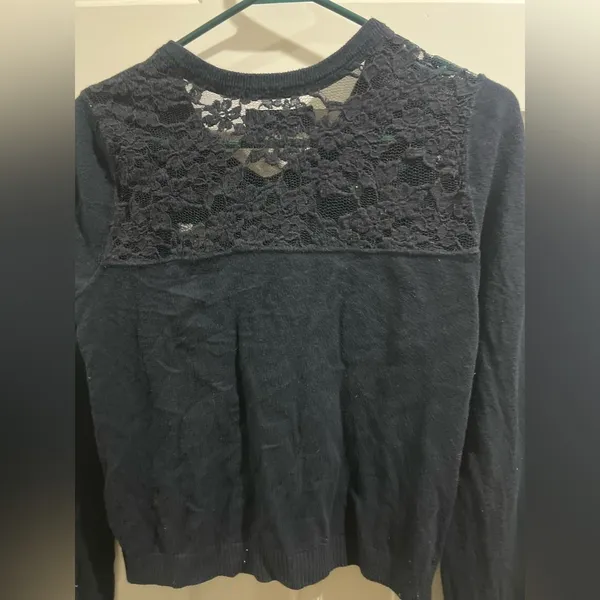 Navy y2k Abercrombie and Fitch cardigan lace back size large - Image 4