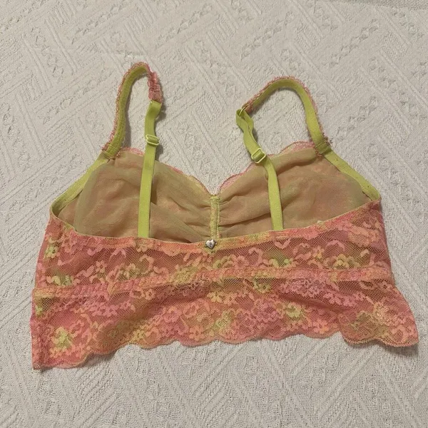 PINK Victoria’s Secret Yellow Pink Lace Bralette Women’s Sz M Medium - Image 6