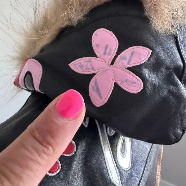 Barbie Custom Embroidered Glam Graphic Leather Jacket With Faux Fur Hood - Image 7