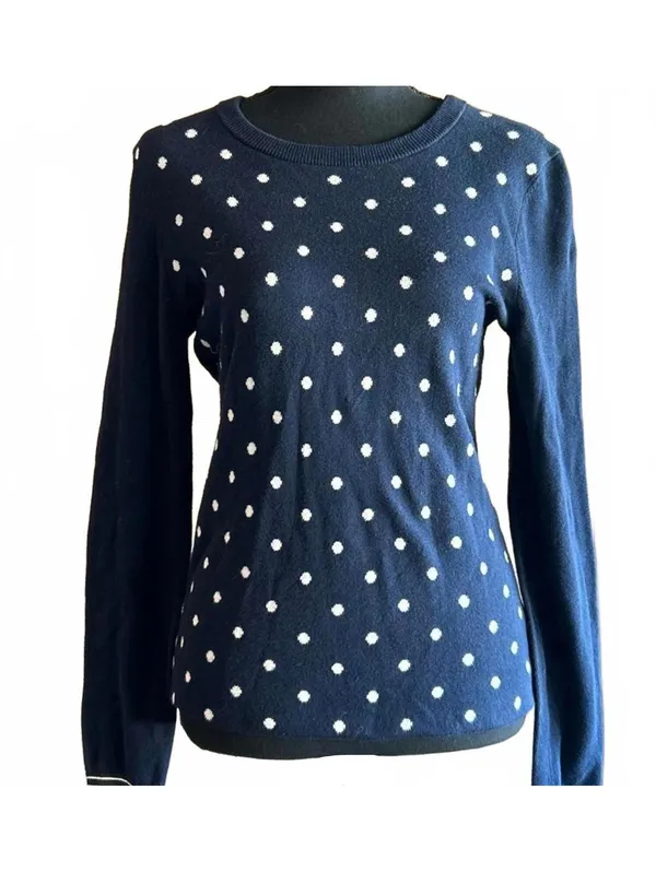 Tommy Hilfiger Womens Sweater Small Petite Navy Blue Polka Dot Crewneck - Image 2