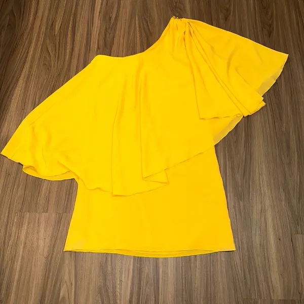 Alice + Olivia One Shoulder Dress Ruffle Party Cocktail Yellow Size S see photos - Image 3