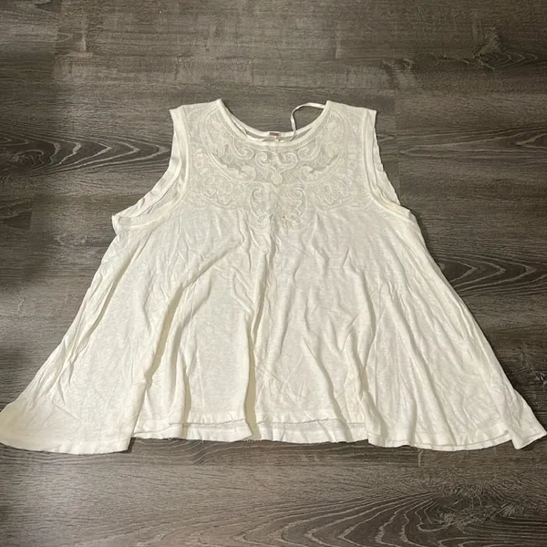 Free People Women's Meant to Be Mesh Lace Tank Top Linen Blend White Size Small‎ - Image 2