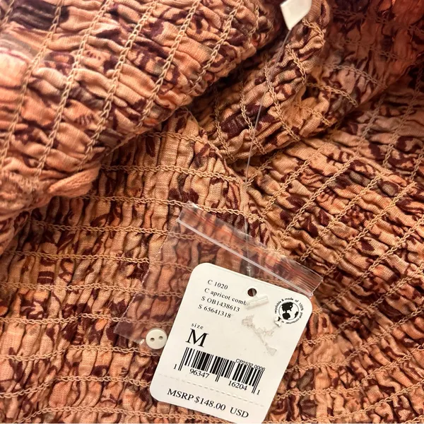 Free People Smock It To Me Mini Dress Women's‎ Size Medium Apricot Combo NWT - Image 6