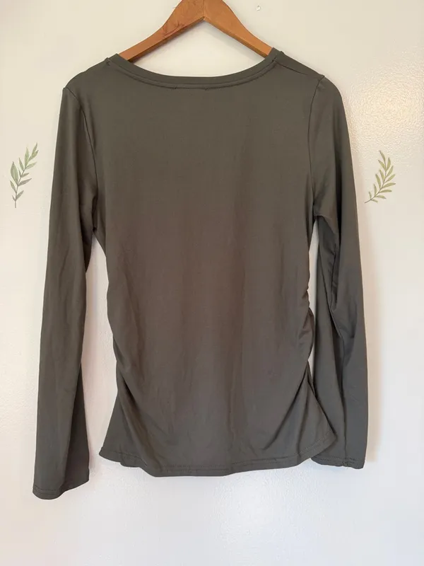 Maternity Olive Green V-Neck Long Sleeve Top Medium - Image 4