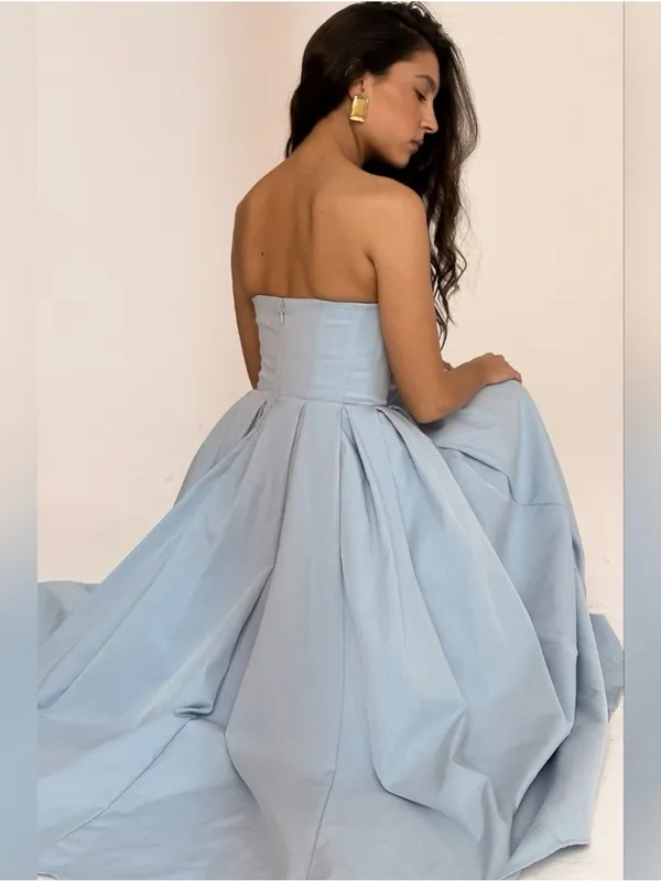 House of CB Audrey Tuscan Blue Midi Strapless Dress - Image 2