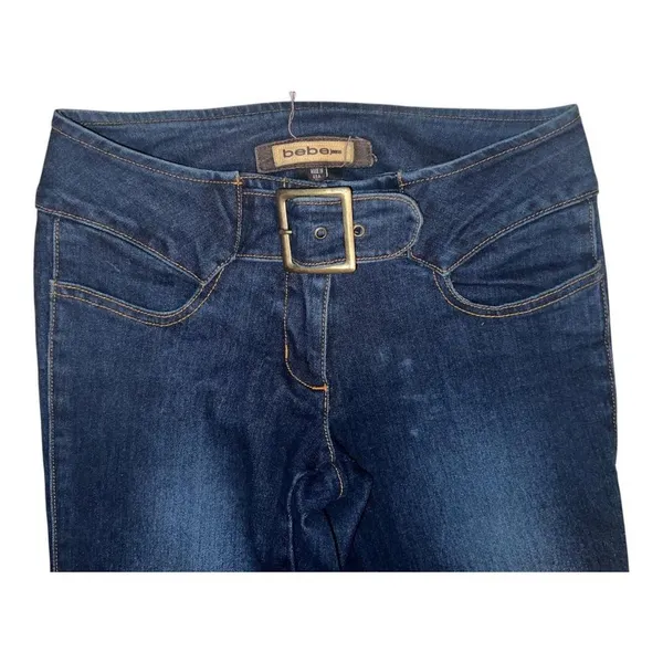 Bebe Vintage Y2K Low Rise boot cut Indigo jeans with belt buckle closure EUC - Image 2