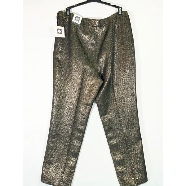 Anne Klein Gold Metallic Snake Skin Ankle Pants‎ Women 14 Straight Leg Trousers - Image 3