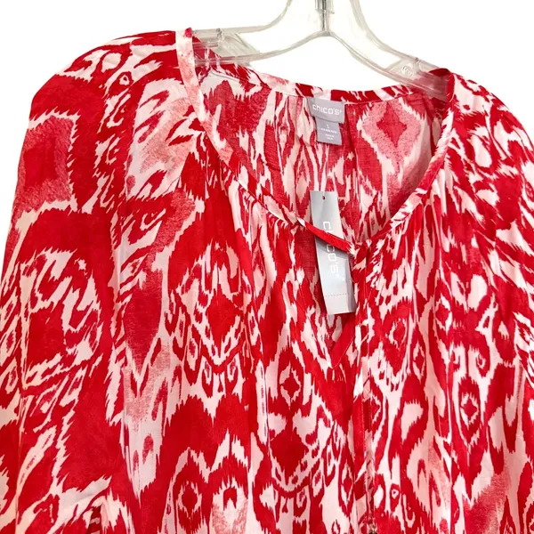 Chico's Popover Ikat Flare Top Women's 3 XL‎ Scarlet Boho Hippie Classic Fairy - Image 3