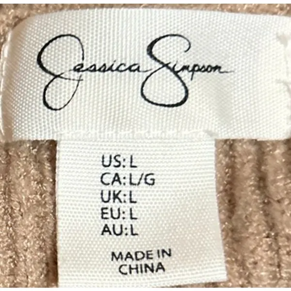 Jessica Simpson Women's Tan White‎ Striped V-Neck Sweater with Collar Size L - Image 3