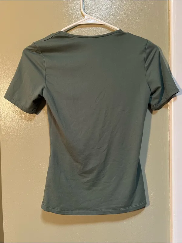 H&M Women's Size XS Square-Neck Top Sage Green Short Sleeve Stretch Soft Fitted - Image 6