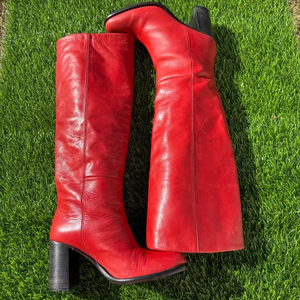 Free People Grayson Red Knee High Boots Leather EU 37 Block Heel - Image 2