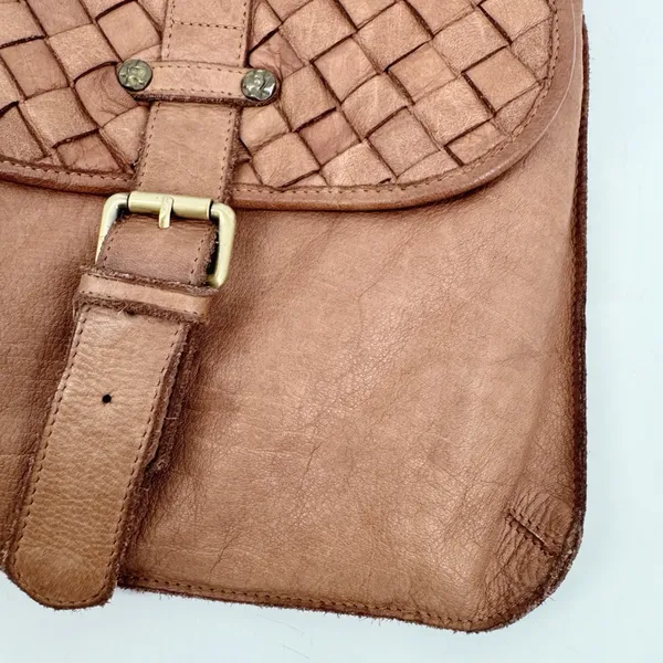 Civico 93 Genuine Leather‎ Woven Flap Crossbody Bag Brown Made in Italy - Image 3