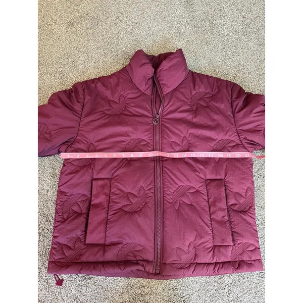 Adidas Originals Trefoil Embossed Burgundy Puffer Jacket Women’s Small - Image 5