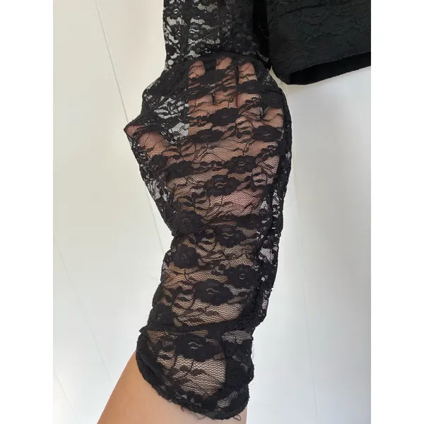 Black Floral Lace Crop Top Sheer Long Sleeve Gothic Romance Aesthetic - Size XXL - Image 4