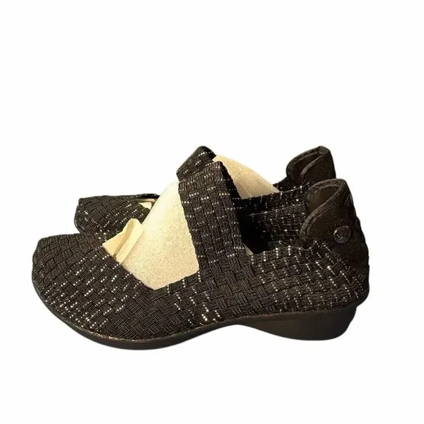 Bernie Mev Women’s EU 39 US 8-8.5 Black Metallic Woven Mary Jane Wedge Shoes - Image 2