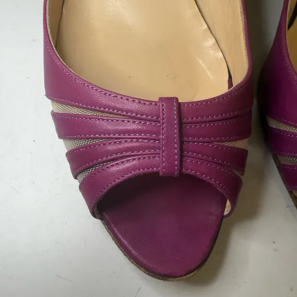 CHRISTIAN LOUBOUTIN Vintage Y2K Fuchsia Purple Peep-Toe Wedges Mesh Cutouts 40.5 - Image 9