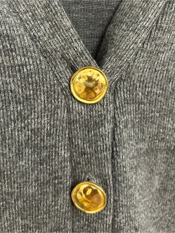 Zara Charcoal Gray V-Neck Gold Tone Button Knit Cropped Cardigan Sweater Small - Image 5