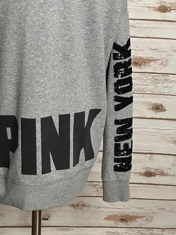 Victoria's Secret PINK sequin 'New York' cowl neck fleece sweatshirt Size Large - Image 6
