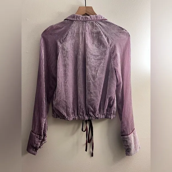 Free People Aspen Nights Velvet Blouse crushed velvet ribbed button front Sheer - Image 2
