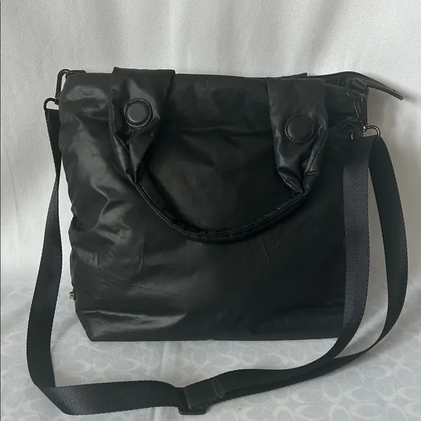 Caraa Sporty Black Puffy Nylon Detachable Strap Double Handle Tote Purse Bag 🌺🌺 - Image 2