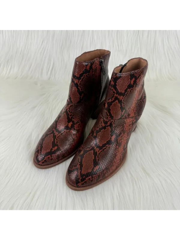 NWOB Madewell The Rosie Snake Embossed Leather Ankle Boots US 8.5 Dark Cinnabar - Image 4