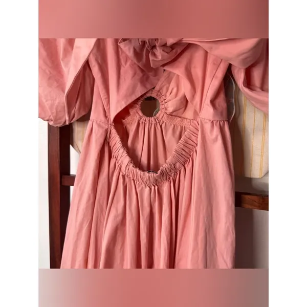 Abercrombie and Fitch O-Ring Backless Midi Puff Sleeve Dress Pink - Image 8