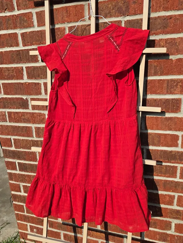 Knox Rose Red Floral Embroidered V-Neck Flutter Sleeve Dress | Size M - Image 9