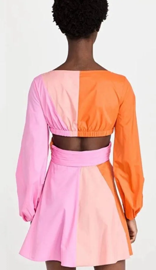STAUD Women’s Gulf A-Line Cutout Dress in Orange & Pink Size 10 - Image 2