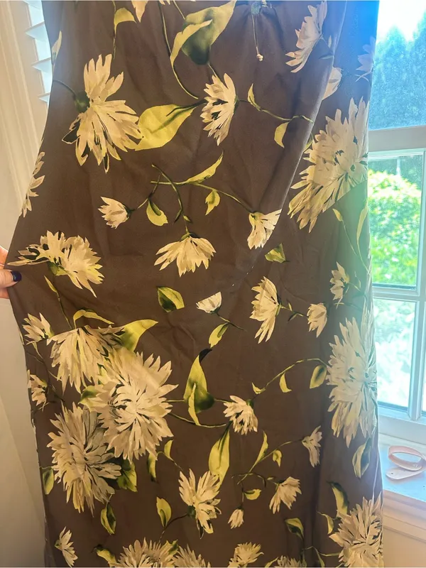 Ellen Tracy Paneled Asymmetric-Hem Midi Dress size 8 nwt brown floral lined silk - Image 4