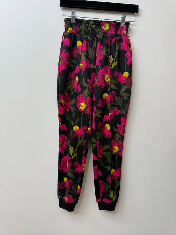 Alice + Olivia Black Jogger Pants with Pink & Green Floral Print size XS - Image 3