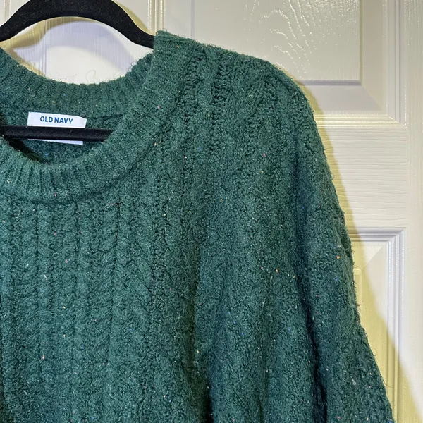 Old Navy Cable Knit Blouson Sleeve Cozy Oversized Sweater Size XXL Green - Image 2