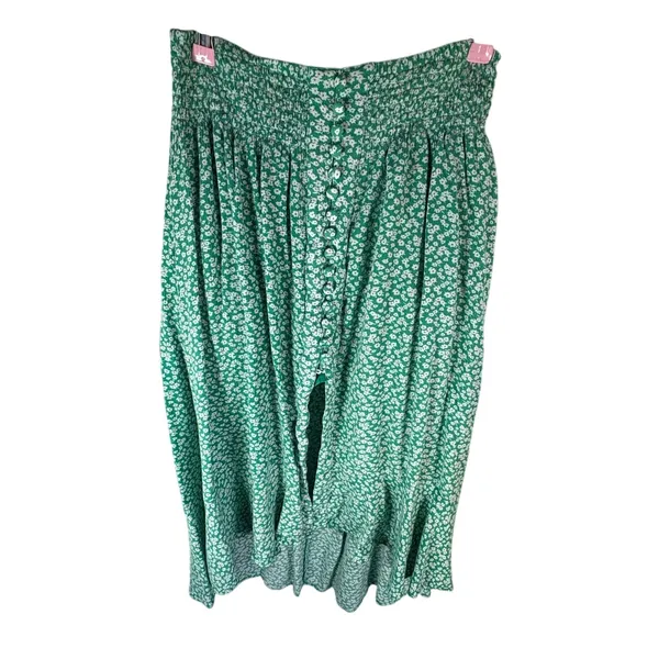 Women's Green Floral High-Low Button Front Skirt Size S - Image 2