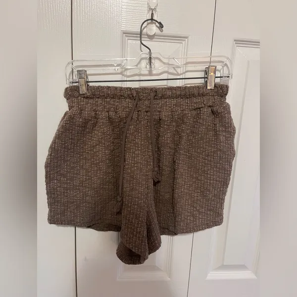 FP Beach Oasis Textured Pull On Drawstring Shorts Brown Small - Image 2